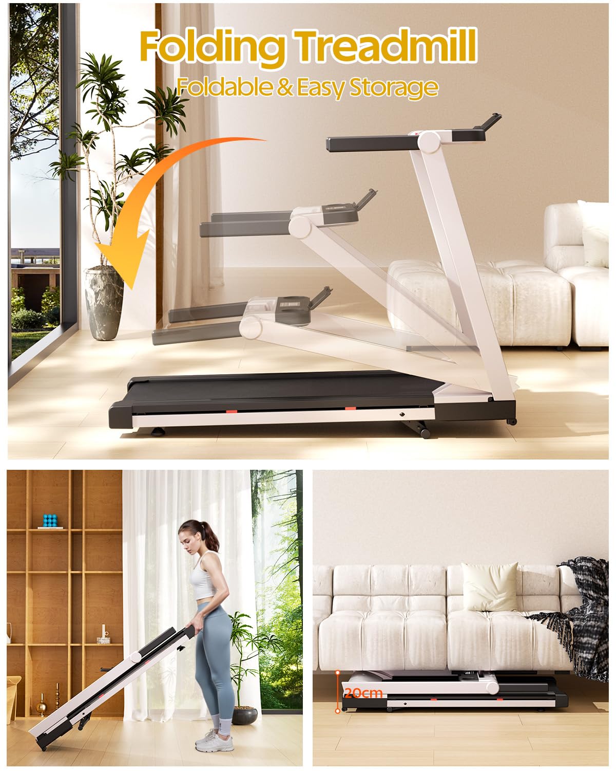 Lacuffy Treadmills for Home Foldable 112x42cm, 158kg Weight Capacity, 16km/h, 6% Incline Folding Treadmill for Heavy People, Raceable Foldable Treadmill with Multi-runner Race, Door to Door Delivery