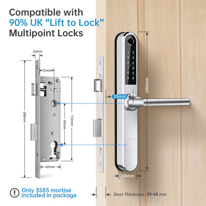 Ruveno Slim Fingerprint Türschloss Silber | Keyless Keypad | Bluetooth | Code | Türgriff