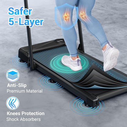THERUN Lightweight Walking Pad for Home, 2-in-1 Portable Treadmill with 2.5HP Motor 1-10 km/h, Foldable Jogging Machine for Small Apartments, Remote Control, No Assembly Required, Easy Storage