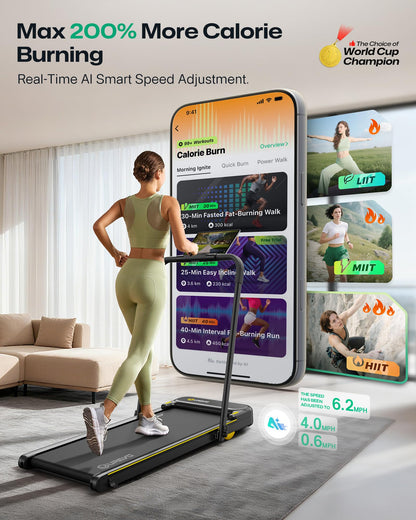 UREVO Home Treadmill with APP, 3 in 1 Folding Walking Pad with Dual Shock Absorption, ‎1-10km/h, Foldable Electric Treadmill with Remote Control and LED for Home/Office (Fonce)