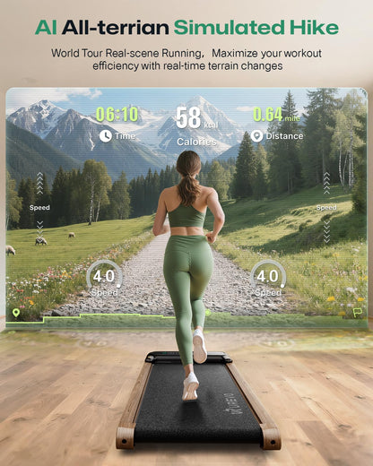 UREVO Wooden Walking Pad with SmartCoach APP, Under Desk Treadmill for Office, Portable Treadmills for Home, Walking Jogging Machine 1-6 km/h with Remote Control, Classic Wooden Aesthetic