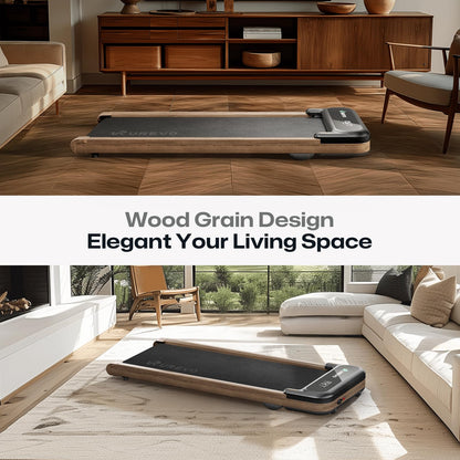 UREVO Wooden Walking Pad with SmartCoach APP, Under Desk Treadmill for Office, Portable Treadmills for Home, Walking Jogging Machine 1-6 km/h with Remote Control, Classic Wooden Aesthetic