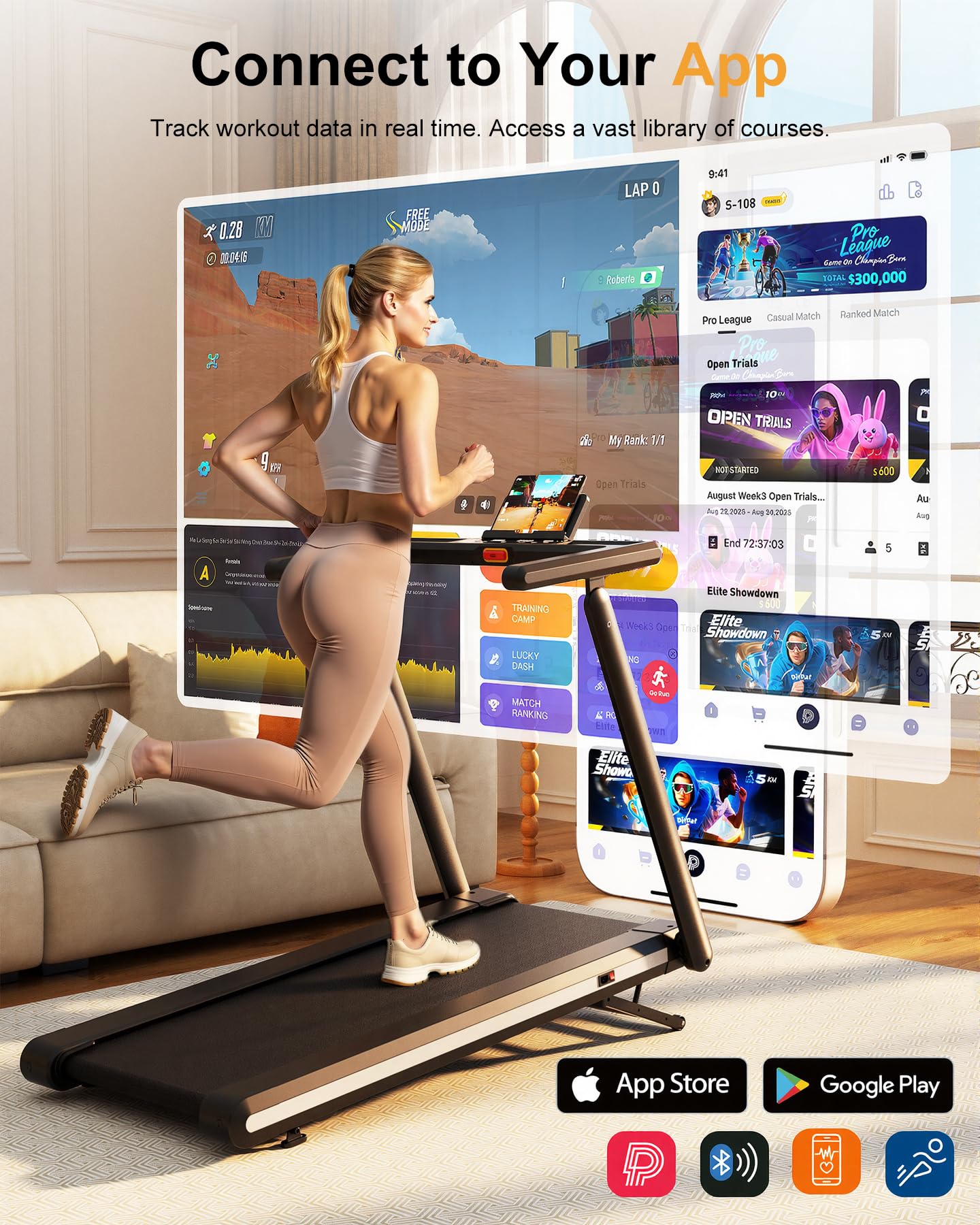 Lacuffy Foldable Treadmill with 12% Auto Incline, 181KG Capacity Treadmills for Heavy People, 18KM/H Running Machine for Home, APP Control with AI Coach, 4 Massage Modes