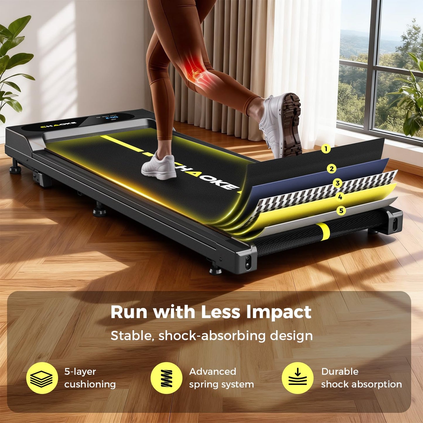 CHAOKE Walking Pad with 9% Incline - Under Desk Treadmill with App, 2.7HP 1-10KM/H Running Machine Built-in Speaker One-Piece Molded, 330 lbs Capacity, Jogging Machine for Home Office