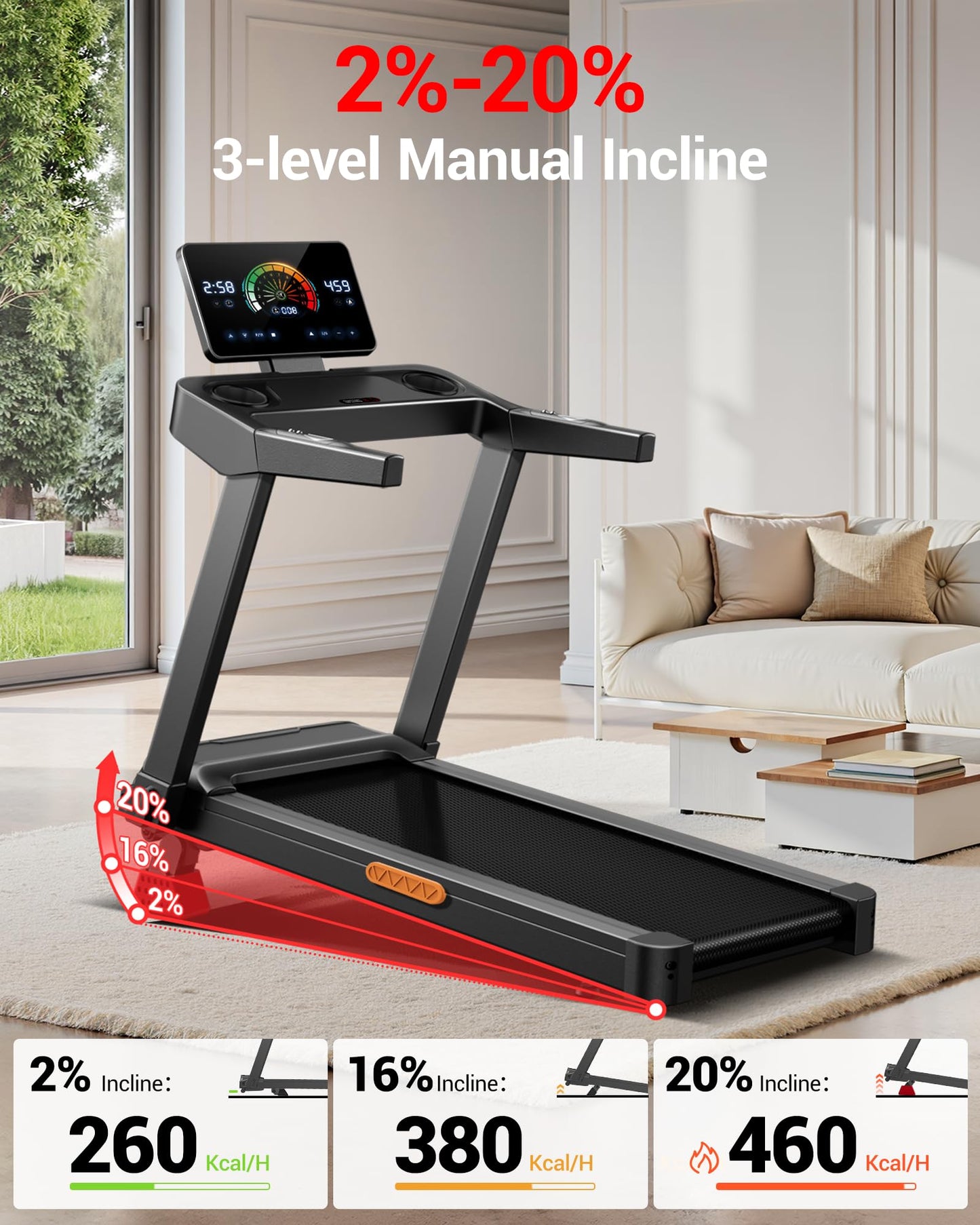 CURSOR FITNESS Foldable Treadmill for Home with 20% Incline, 14KM/H Folding Treadmills with Handles, Portable Indoor Running Machine with 180KG Weight Capacity, Large Running Belt and LED Touch Screen