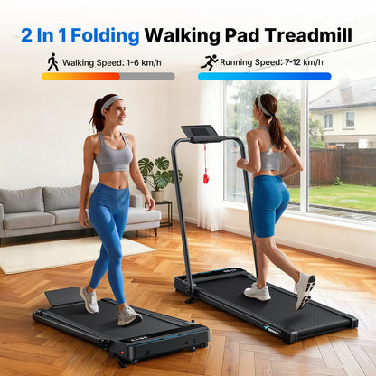 MERACH Walking Pad Treadmill with 6% Incline, 2-in-1 Foldable Treadmill for Home with Handrails, 3.0HP Motor, Max Speed 12km/h, LED Display & Smart APP, 300 LBS Weight Capacity, Space-Saving Design