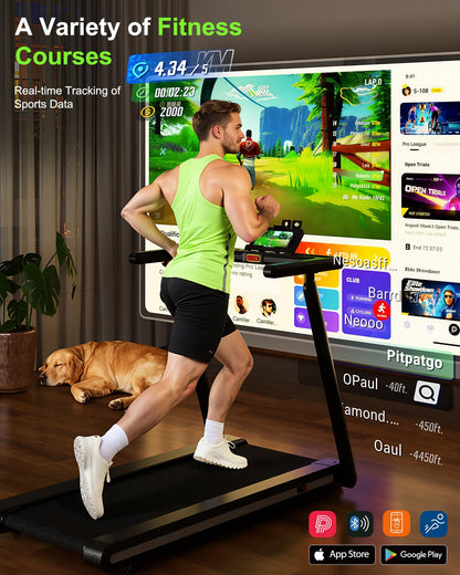 Superun Foldable Treadmill 12% Auto Incline, 181KG Capacity Treadmills for Heavy User Hidden Motor Design, 18KM/H Treadmills for Home 4 Vibration Modes, APP Control Running Machine AI Training Coach