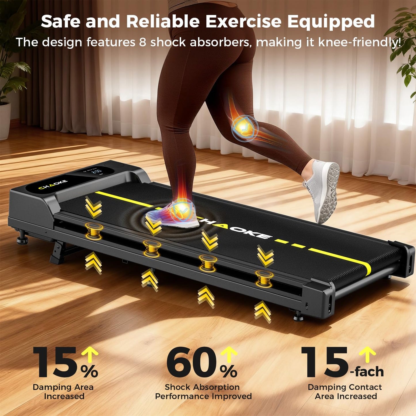 CHAOKE Walking Pad with 9% Incline - Under Desk Treadmill with App, 2.7HP 1-10KM/H Running Machine Built-in Speaker One-Piece Molded, 330 lbs Capacity, Jogging Machine for Home Office