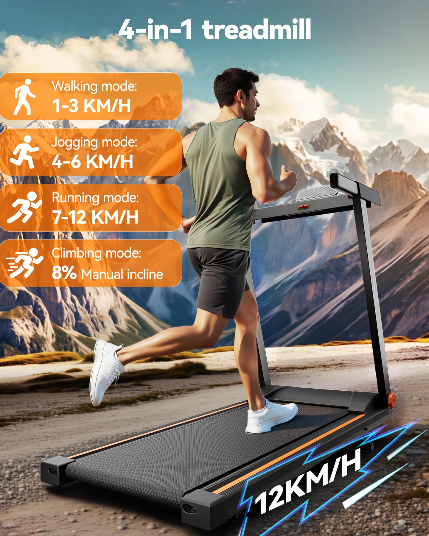 Lacuffy Treadmills for Home Foldable 100x42cm, 136kg Weight Capacity, 12km/h, 8% Incline Folding Treadmill for Heavy People, Raceable Foldable Treadmill with Multi-runner Race, Door to Door Delivery