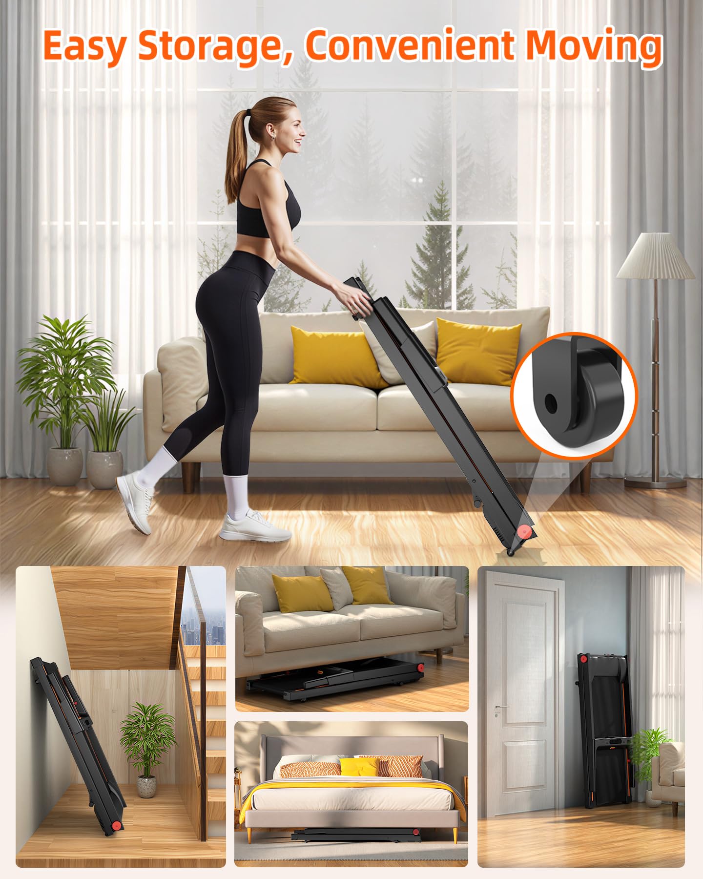 Superun Treadmills for Home Foldable With 5% Incline, 16km/h, 112 * 42cm, 158KG Capacity Folding Treadmill, 2573W Motor Running Machines for Home with APP Control, Door to Door Delivery