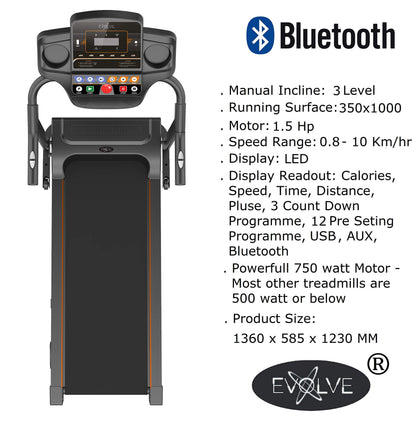Evolve B1 Treadmills for Home Foldable with Incline & Handle – Running Treadmill for Home, Bluetooth Walking Pad Treadmill, Fold Up Treadmill with Hand Rail, Compact Walking Pad Incline Treadmill