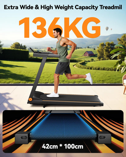 Lacuffy Treadmills for Home Foldable 100x42cm, 136kg Weight Capacity, 12km/h, 8% Incline Folding Treadmill for Heavy People, Raceable Foldable Treadmill with Multi-runner Race, Door to Door Delivery