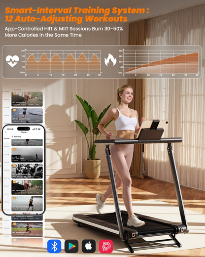 Lacuffy Foldable Treadmill with 12% Auto Incline, 181KG Capacity Treadmills for Heavy People, 18KM/H Running Machine for Home, APP Control with AI Coach, 4 Massage Modes