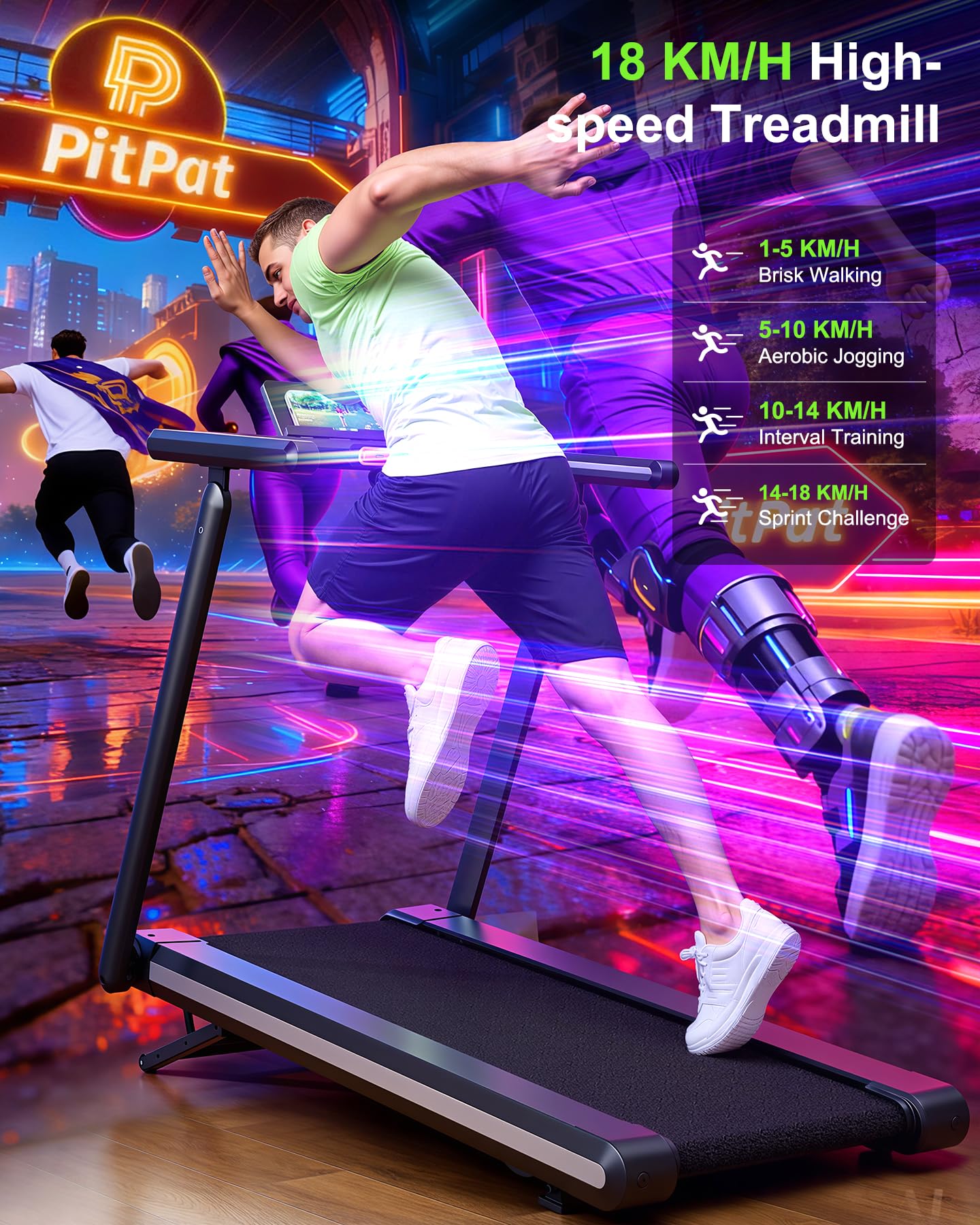 Superun Foldable Treadmill 12% Auto Incline, 181KG Capacity Treadmills for Heavy User Hidden Motor Design, 18KM/H Treadmills for Home 4 Vibration Modes, APP Control Running Machine AI Training Coach