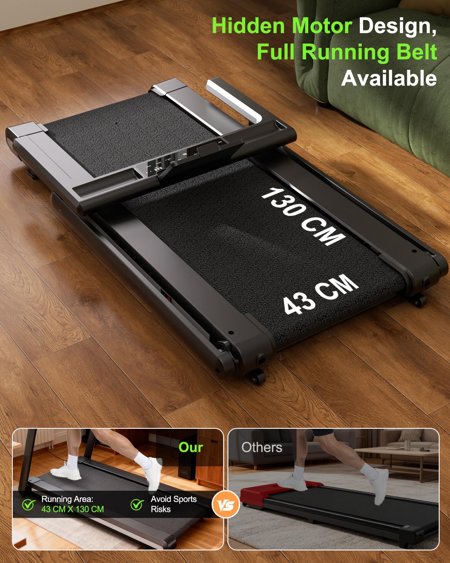 Superun Foldable Treadmill 12% Auto Incline, 181KG Capacity Treadmills for Heavy User Hidden Motor Design, 18KM/H Treadmills for Home 4 Vibration Modes, APP Control Running Machine AI Training Coach