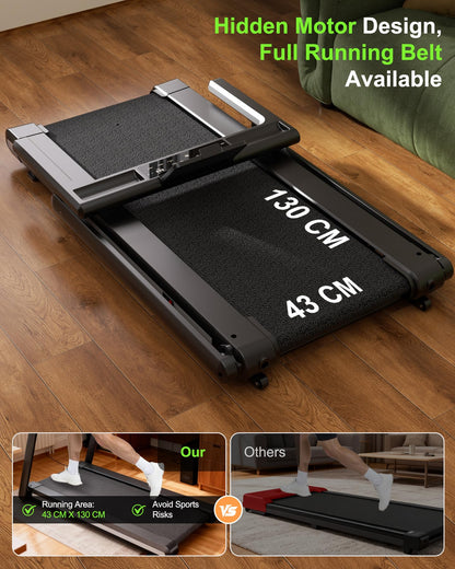 Superun Foldable Treadmill 12% Auto Incline, 181KG Capacity Treadmills for Heavy User Hidden Motor Design, 18KM/H Treadmills for Home 4 Vibration Modes, APP Control Running Machine AI Training Coach